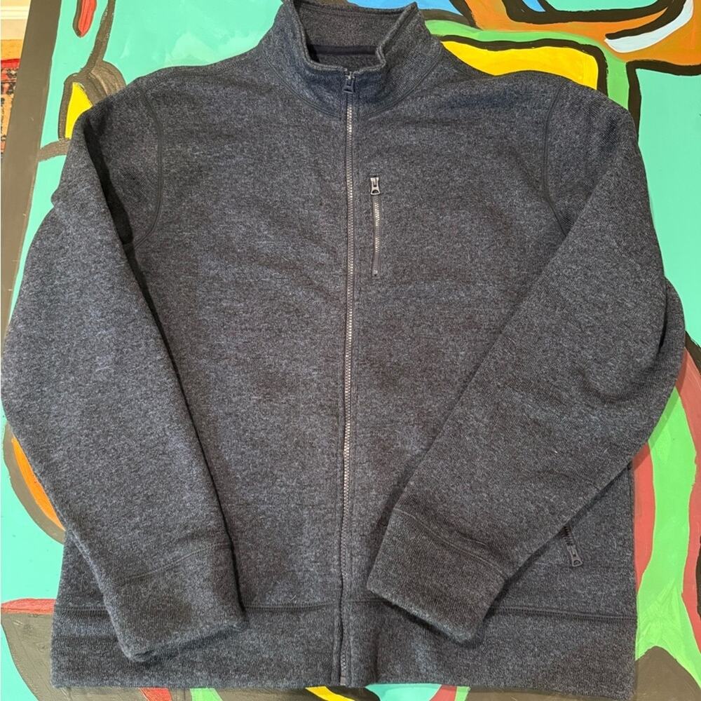 Lucky Brand Men's Charcoal Navy Zip-Up Sweater Normcore Dadcore Cozy Nautical XL